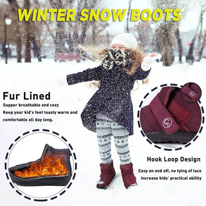 Boys Girls Winter Snow Boots: Waterproof Toddler Little Kid Boot with Fur Lined Easy Handles Unisex Child Warm Booties Comfortable Non Slip Walking