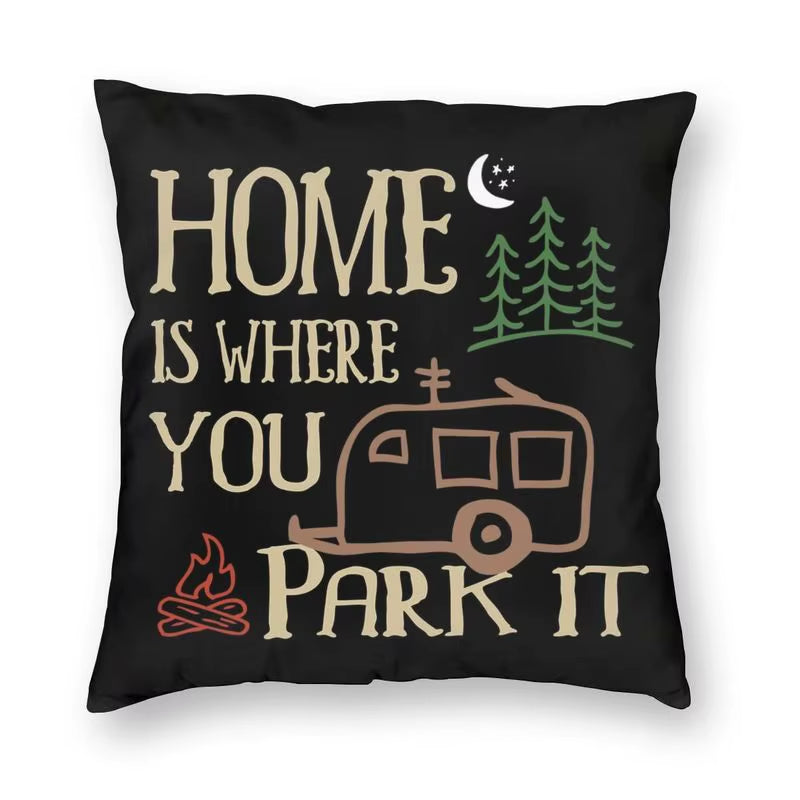 Happy Camping Trailer Camper Throw Pillow Case Home Decorative Custom Square Cushion Cover 40X40Cm Pillowcover for Sofa