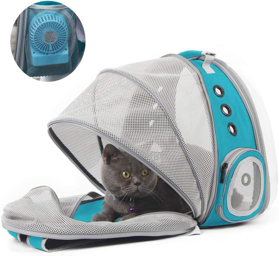 Cat Travel Backpack with Fan, Fit up to 12 Lbs, Space Capsule Astronaut Clear Bubble Window Pet Backpack for Kitten and Small Puppy Green