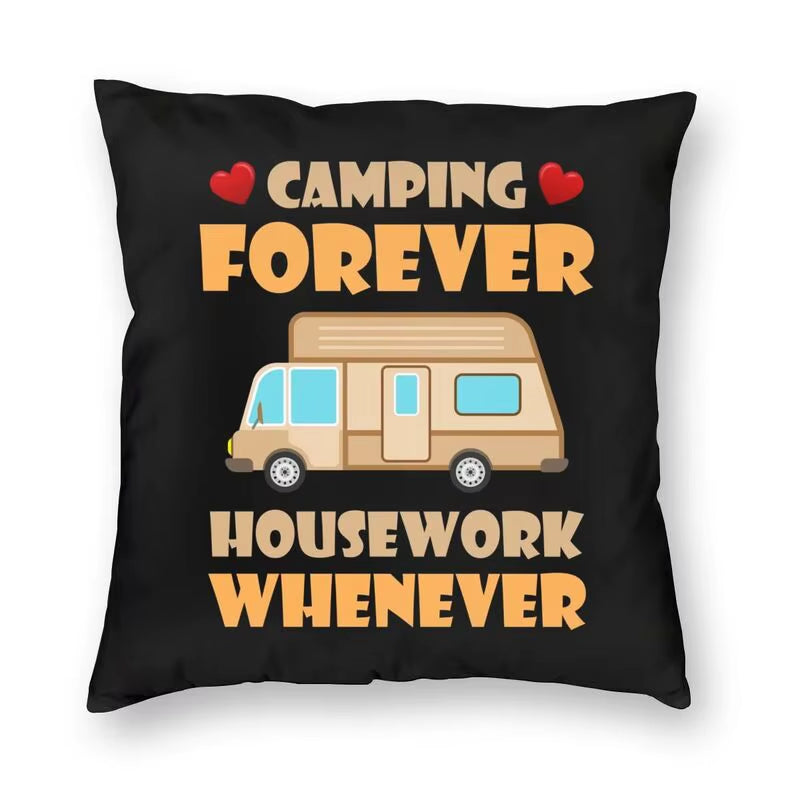 Happy Camping Trailer Camper Throw Pillow Case Home Decorative Custom Square Cushion Cover 40X40Cm Pillowcover for Sofa