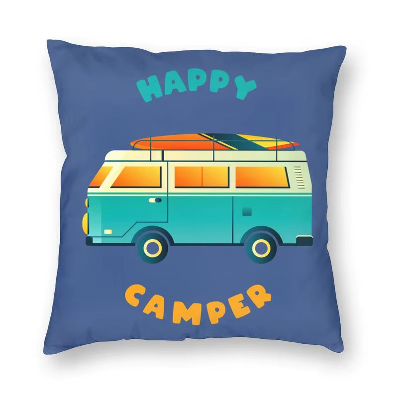 Happy Camping Trailer Camper Throw Pillow Case Home Decorative Custom Square Cushion Cover 40X40Cm Pillowcover for Sofa