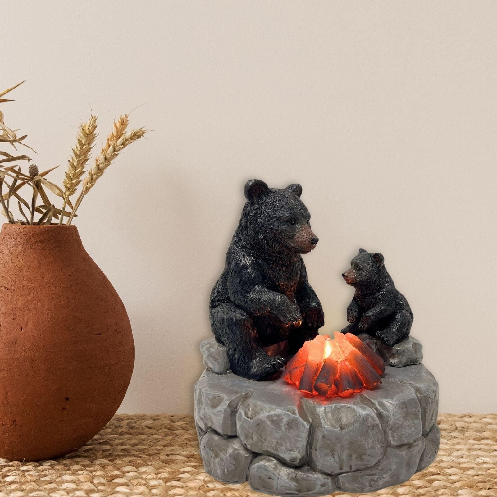 Bestgiftever Rustic Bear and Cub Camp Fire Night Light Table Top - Indoor Cab...