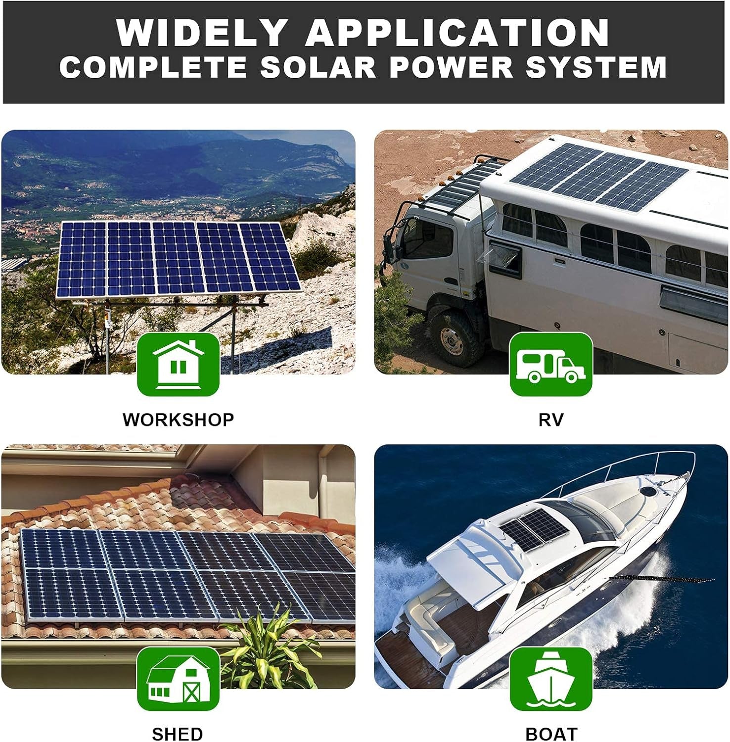 400 Watt 12 Volt Solar Panel Kit off Grid with 4Pcs 100W Solar Panels + 60A Charge Controller + Accessories Needed for RV, Cabins, Caravan, Shed，Etc