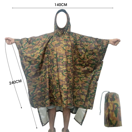 3 In 1 Outdoor Military Waterproof Raincoat Rain Coat Men Raincoat Women Awning From The Rain Motorcycle Rain Poncho Picnic Mat